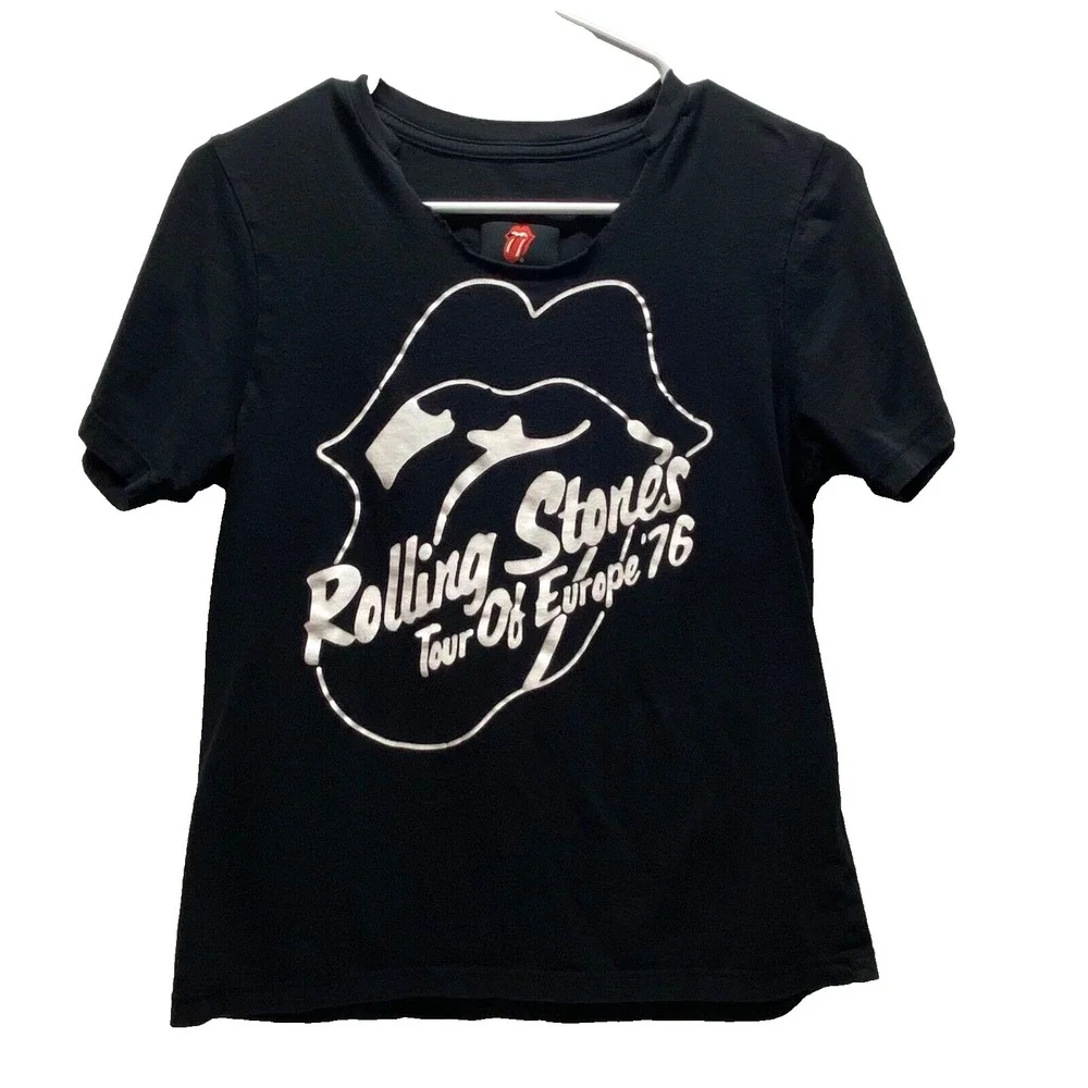 Rolling Stones Tour Of Europe '76 T-Shirt Boys 11/12 Large Black Forever 21 READ